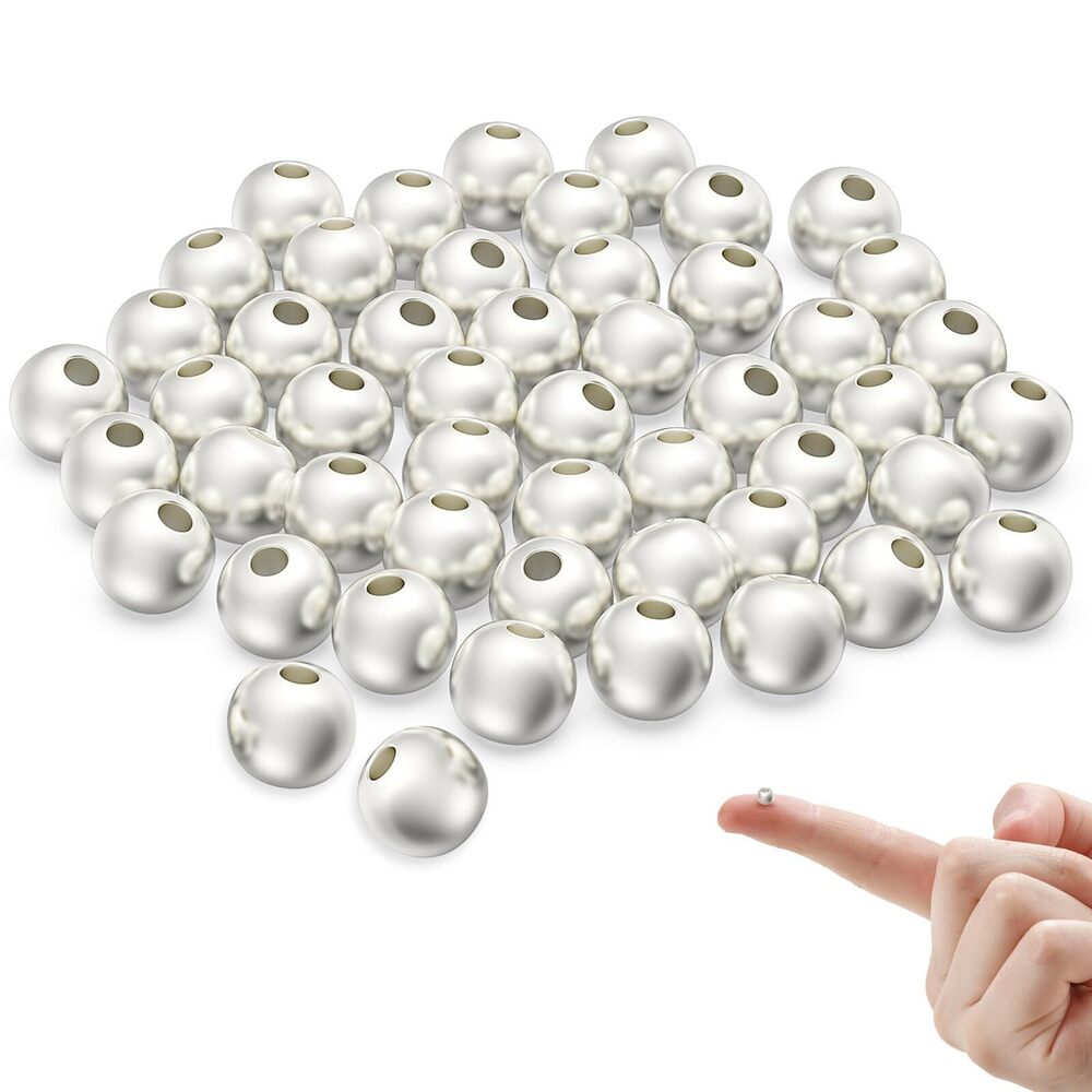 3195 925 Sterling Silver Beads for Jewelry Making 50Pcs S925 Smooth Balls